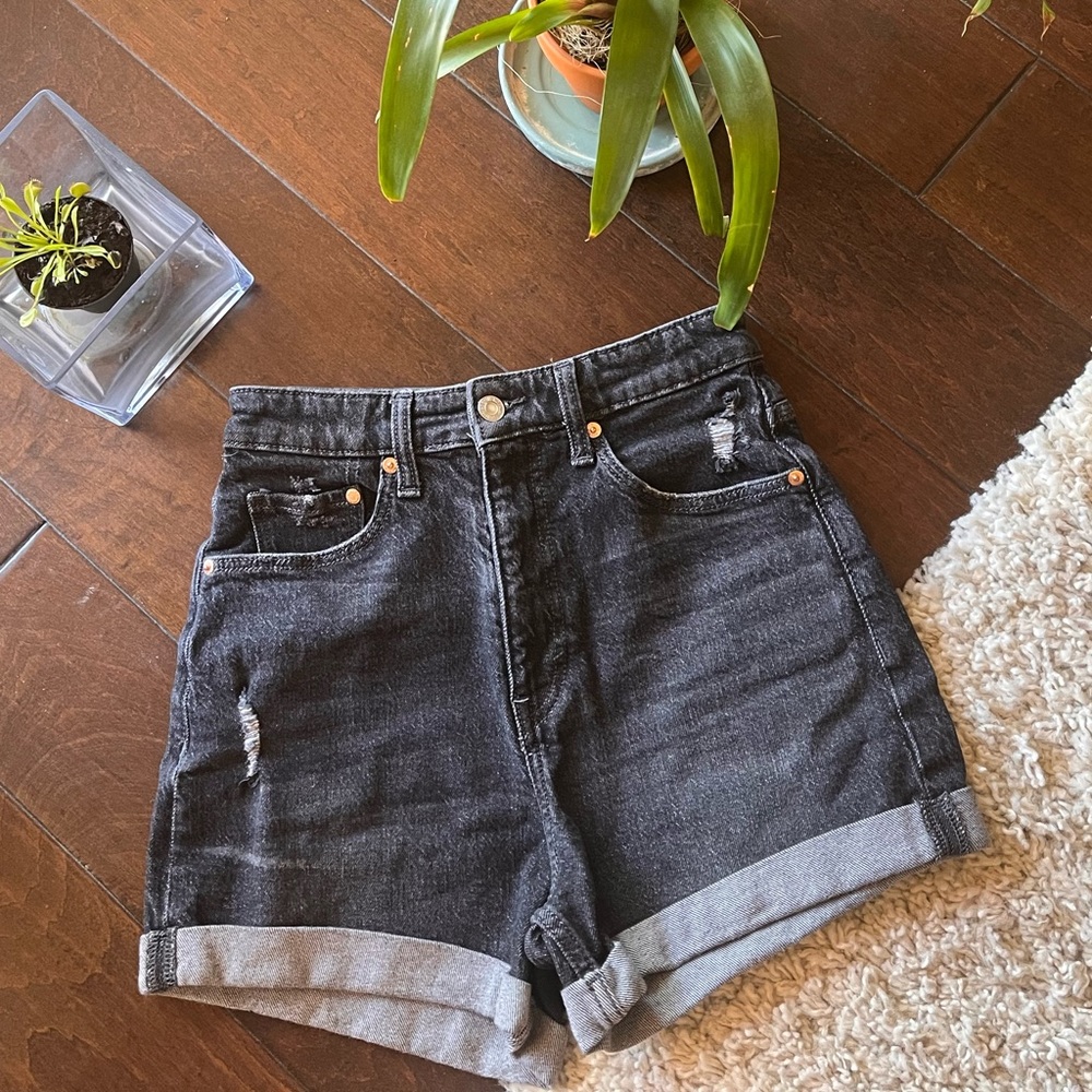 Black Denim High- Waisted Shorts